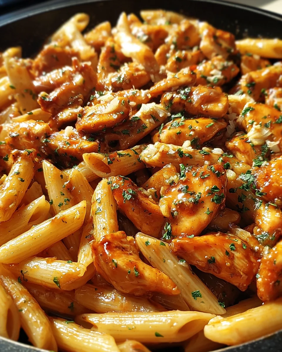 Sticky Garlic Butter BBQ Chicken Penne