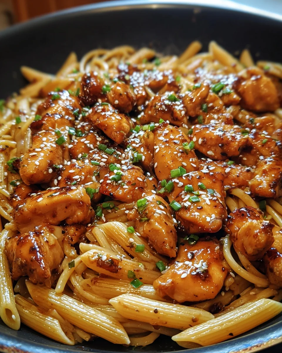 Sticky Honey Garlic Chicken Pasta Skillet 21 Sticky