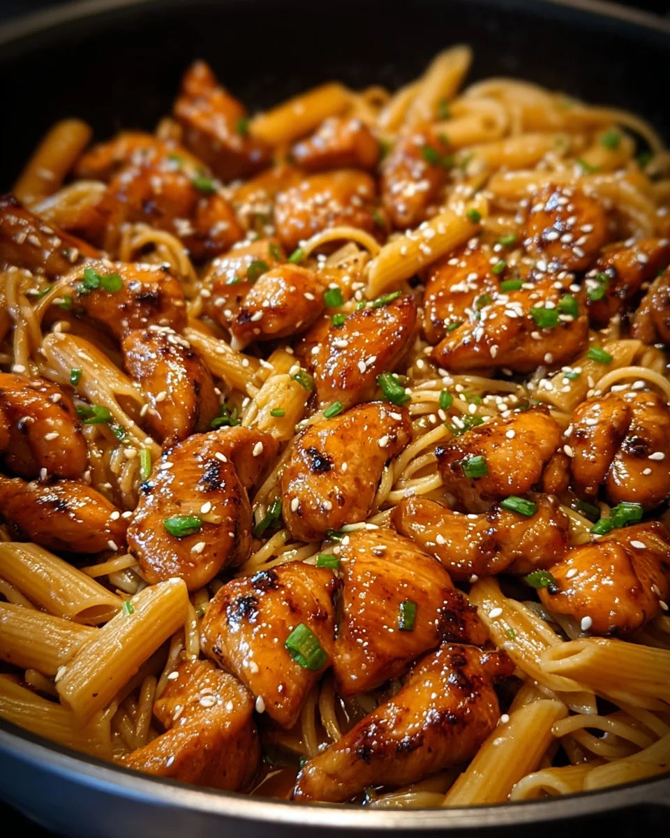 Sticky Honey Garlic Chicken Pasta Skillet 22 Sticky
