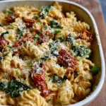 Baked Boursin Cheese Pasta with Sundried Tomatoes and Spinach