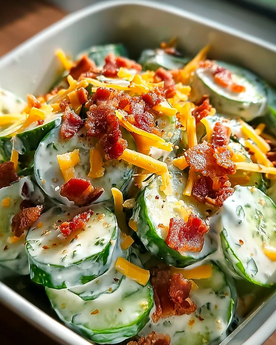 Creamy Cucumber Salad with Bacon and Cheese