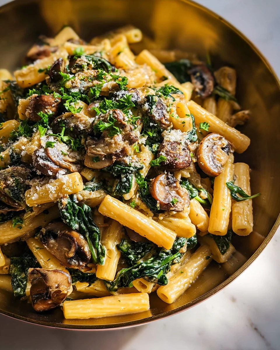 Creamy Parmesan Spinach Mushroom Pasta