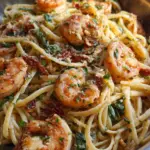 Creamy Tuscan shrimp linguine