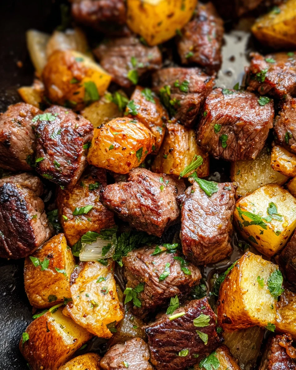 Garlic Butter Steak Bites and Potatoes
