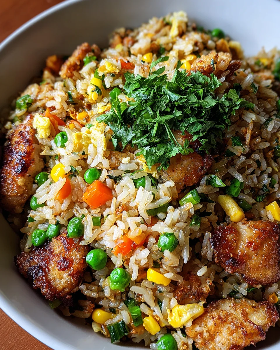 High Protein Crispy Garlic Chicken Fried Rice