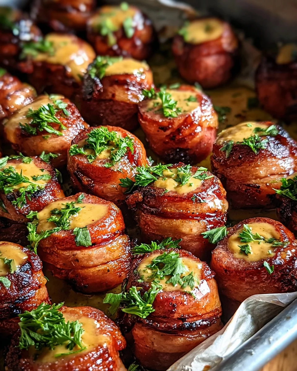 Mustard Hasselback Kielbasa Bites